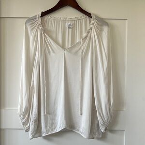 Velvet by Graham & Spencer Ivory Silken Blouse with ties